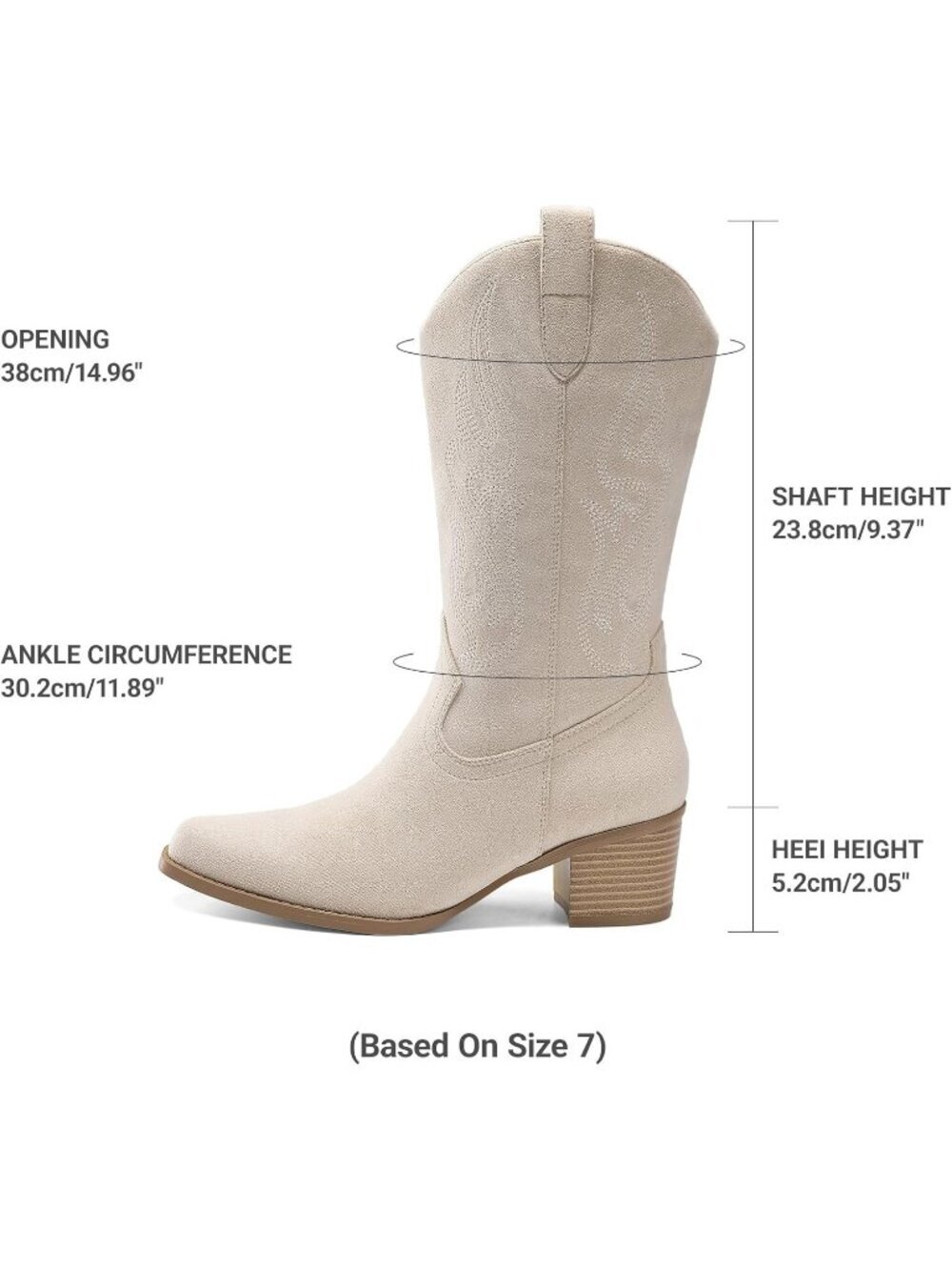 Women's Beige Thermoplastic Elastomers Square Toe Elegant Mid Calf Western Boot - Picture 4 of 6